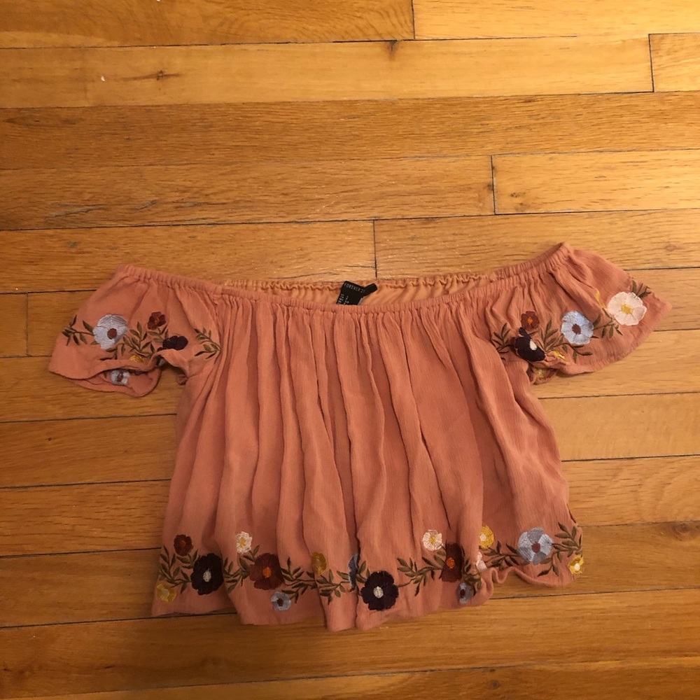 embroidered off the shoulder crop top